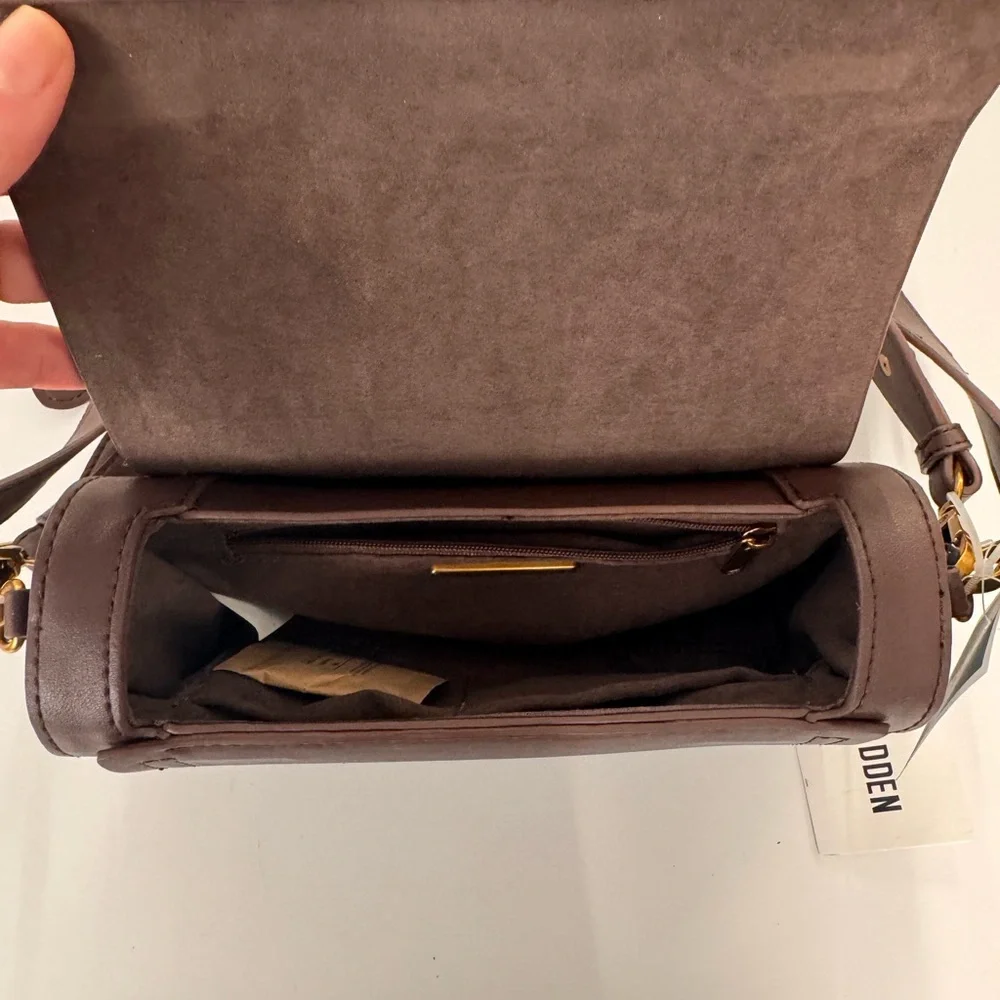 Steve Madden Rich Chocolate Brown Leather Crossbody with Gold Hardware